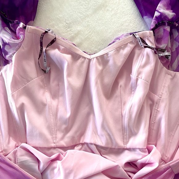 FLOR ET.AL Rossetti $895 Floral-Print Midi strapless sexy Dress 2 - Picture 4 of 13